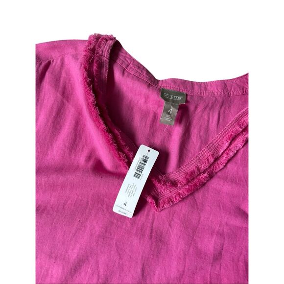 NEW Chico’s Fray Trim Easy Top blouse size 4 US XXL Pink Daisy 3/4 sleeve linen - Picture 8 of 13